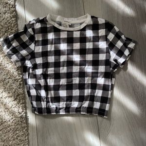 Black and White Plaid Crop Top with white neck